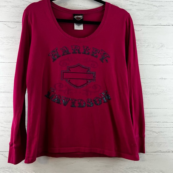 Harley-Davidson Tops - Harley Hot Pink Long Sleeve Large Back Graphic Tee Size L